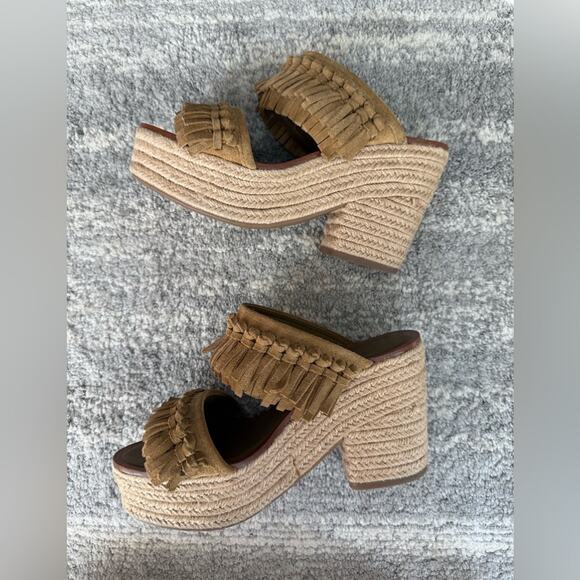 Tory Burch Fria Knotted-Fringe Espadrille Slide Suede Platform Sandals - Picture 5 of 9